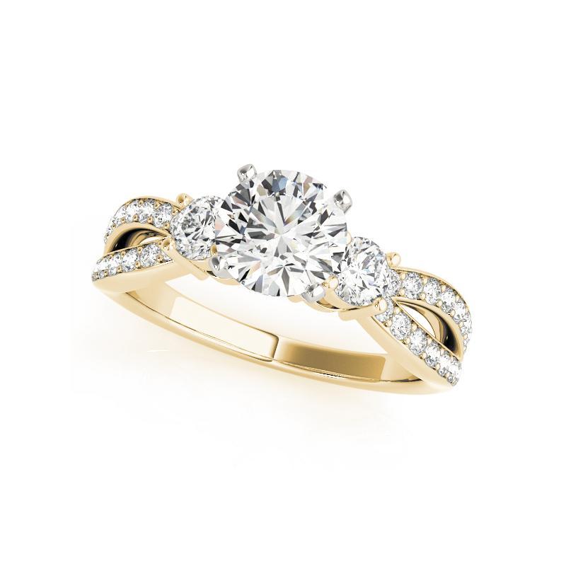 GIA 1.5ct Round Three-Stone Split Shank Pave 18K Yellow Gold Diamond Ring (bague en or jaune avec diamants) Neuf - En vente à New York, NY
