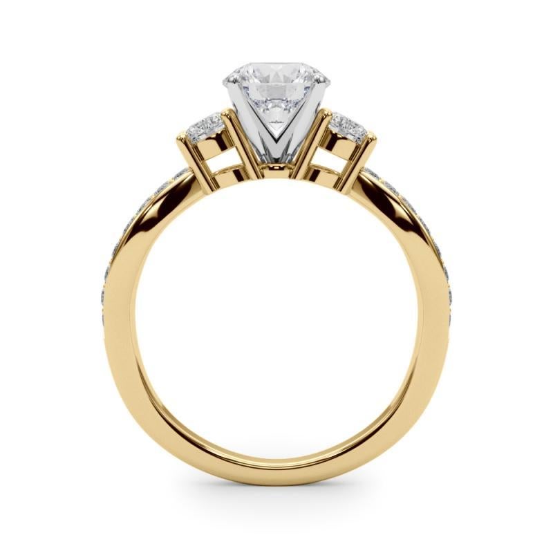 GIA 1.5ct Round Three-Stone Split Shank Pave 18K Yellow Gold Diamond Ring (bague en or jaune avec diamants) Pour femmes en vente