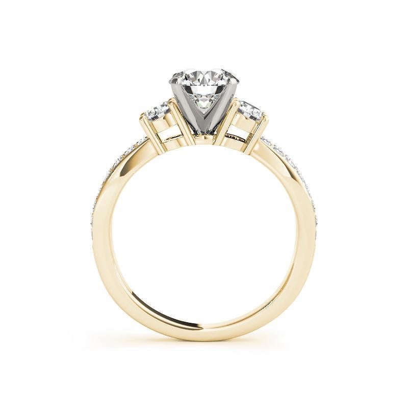 GIA 1.5ct Round Three-Stone Split Shank Pave 18K Yellow Gold Diamond Ring (bague en or jaune avec diamants) en vente 1