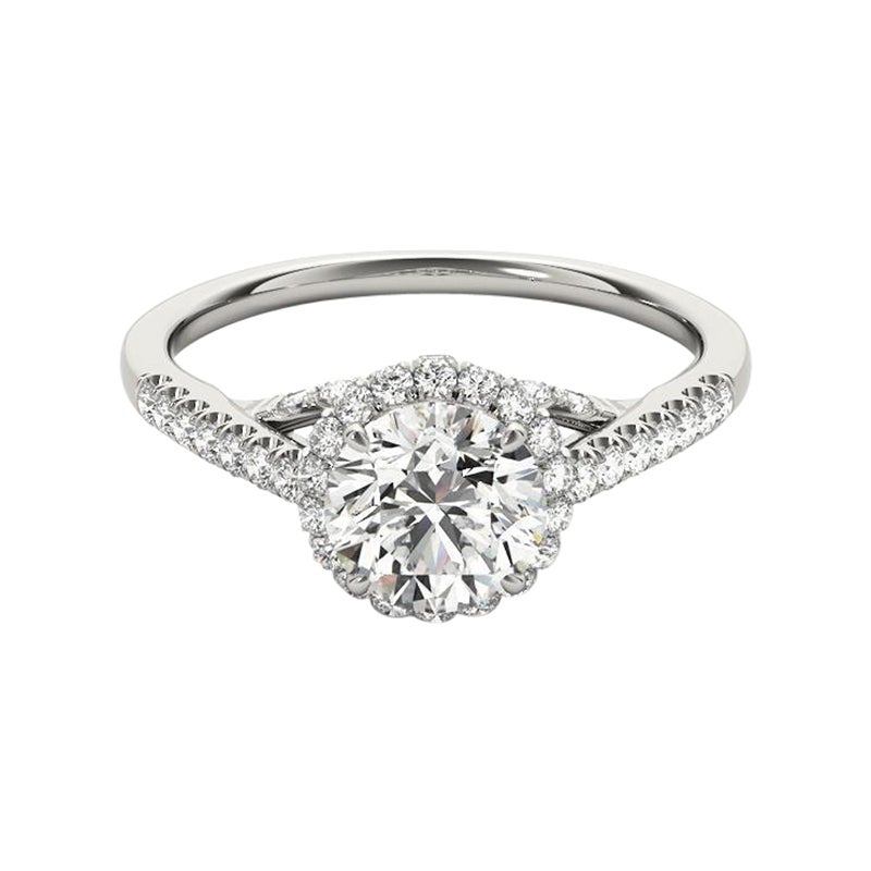 GIA 1,5ct Anello con diamante rotondo a triplo decker Cathedral in oro bianco 18 carati