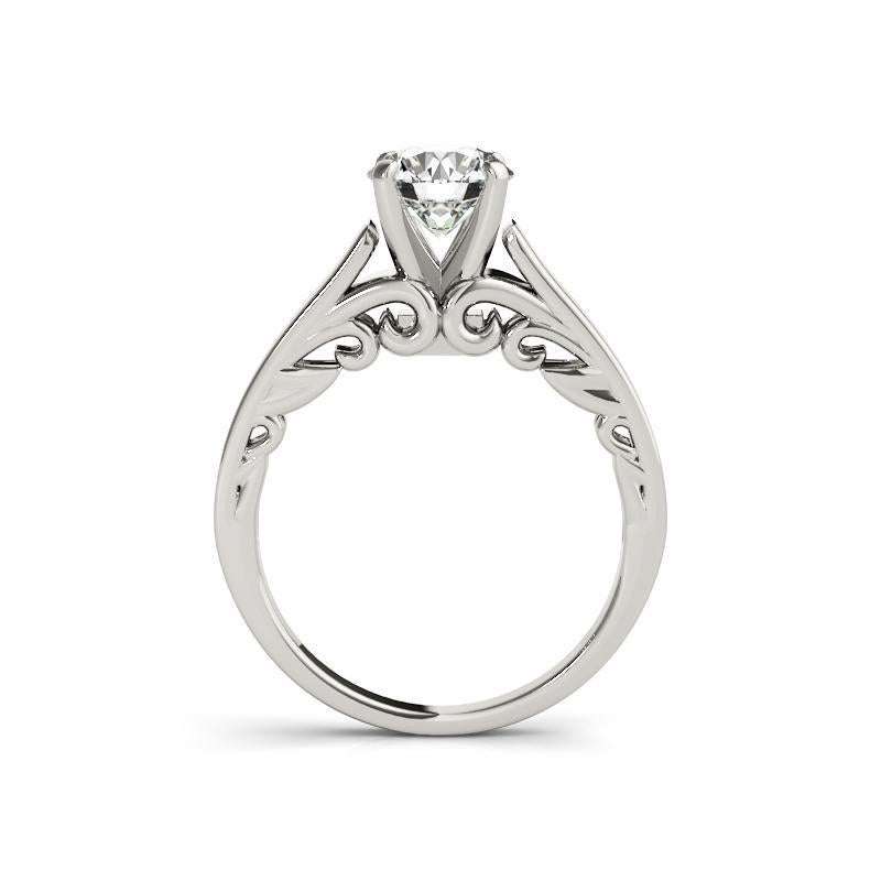 Taglio rotondo GIA 1.5ct Anello con diamante rotondo Vintage Ribbon Scroll Cathedral in vendita