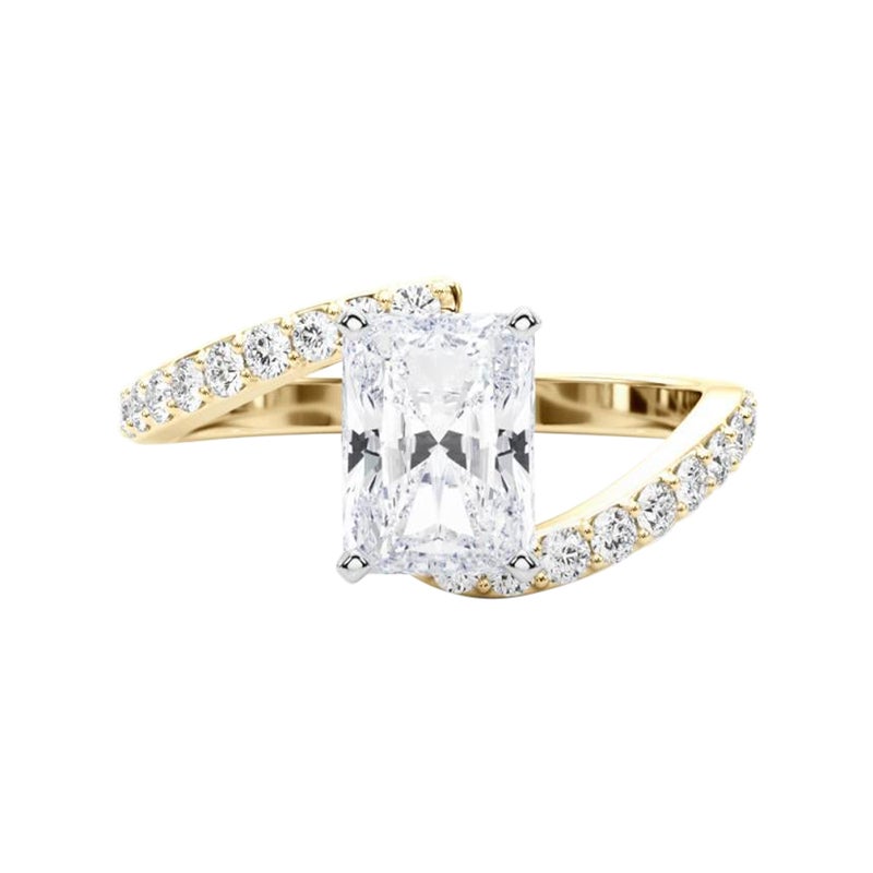 GIA 1.6 Carat Radiant Curved Bypass Pave Shank 18K Yellow Gold Diamond Ring