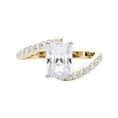 GIA 1.6 Carat Radiant Curved Bypass Pave Shank 18K Yellow Gold Diamond Ring