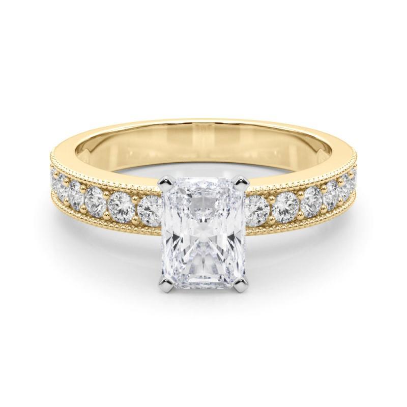 GIA 1.6 Carat Radiant Vintage Milgrain Channel 18K Yellow Gold Diamond Ring