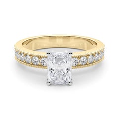 GIA 1.6 Carat Radiant Vintage Milgrain Channel 18K Yellow Gold Diamond Ring