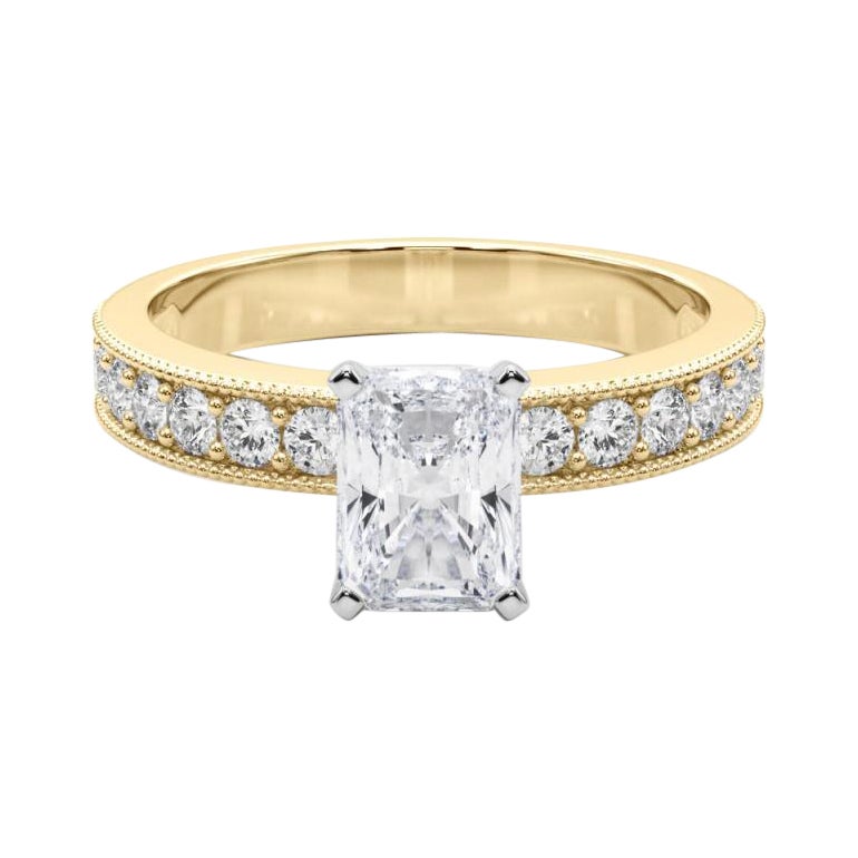 GIA 1,6 Carati Radiant Vintage Milgrain Channel Anello con diamanti in oro giallo 18K