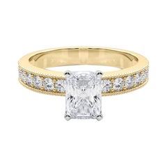 GIA 1.6 Carat Radiant Vintage Milgrain Channel 18K Yellow Gold Diamond Ring