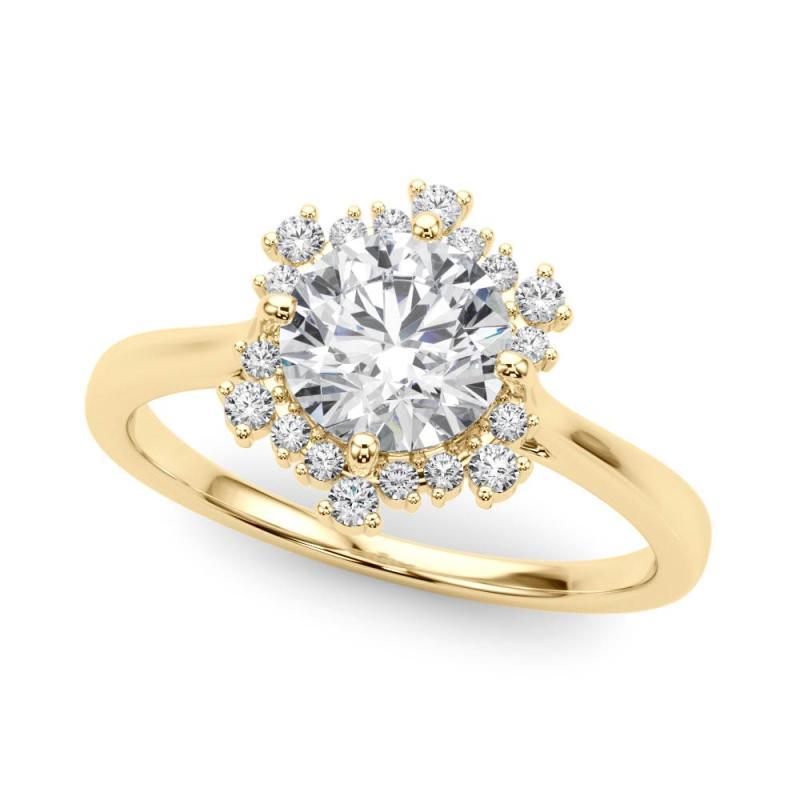 Taglio rotondo GIA 1,6 carati di diamante rotondo Icicle Flower Cluster Halo in oro giallo 18 carati in vendita