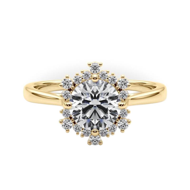 GIA 1,6 carati di diamante rotondo Icicle Flower Cluster Halo in oro giallo 18 carati