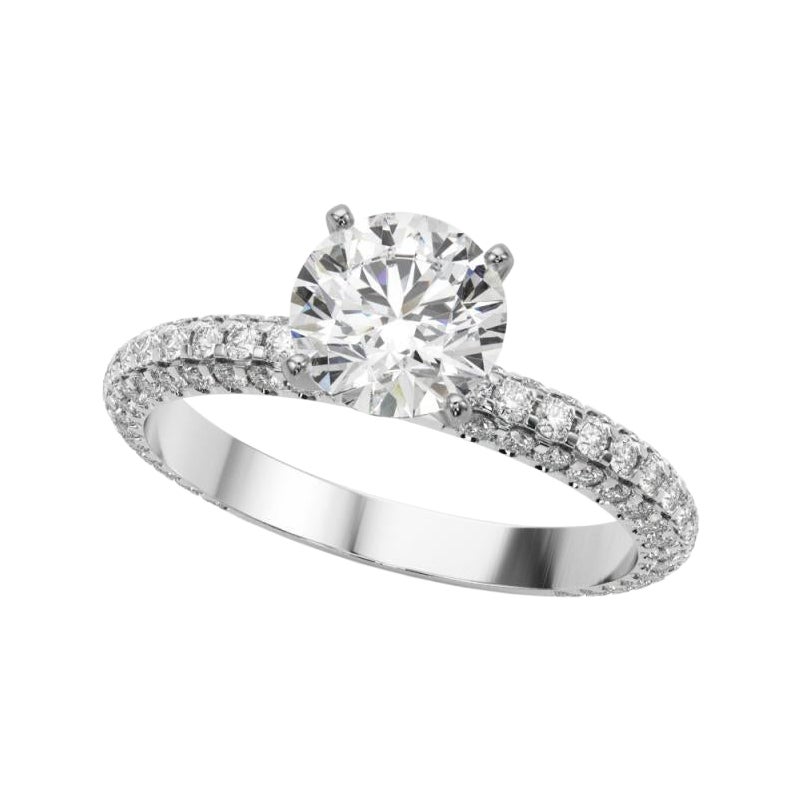 GIA 1.6 Carat Round Multi-Row Pave & Solitaire  Diamond Ring