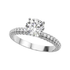 GIA 1.6 Carat Round Multi-Row Pave & Solitaire  Diamond Ring