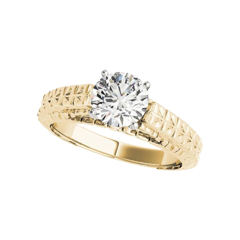 GIA 1,6 Carati Solitario Rotondo Vintage Inciso Anello con Diamante in Oro Giallo 18 Carati