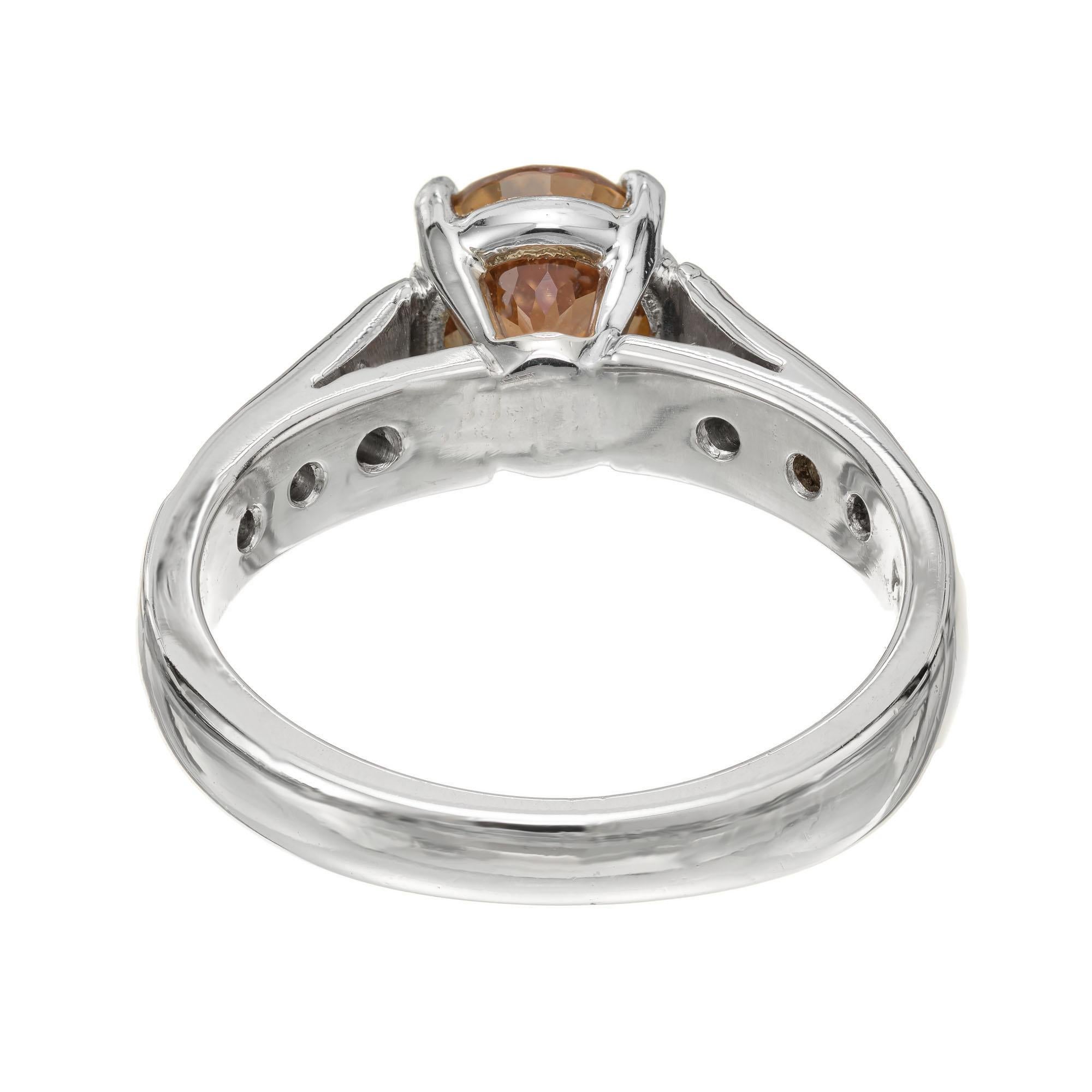 Old European Cut GIA 1.60 Carat Natural Brown Sapphire Diamond Platinum Engagement Ring For Sale