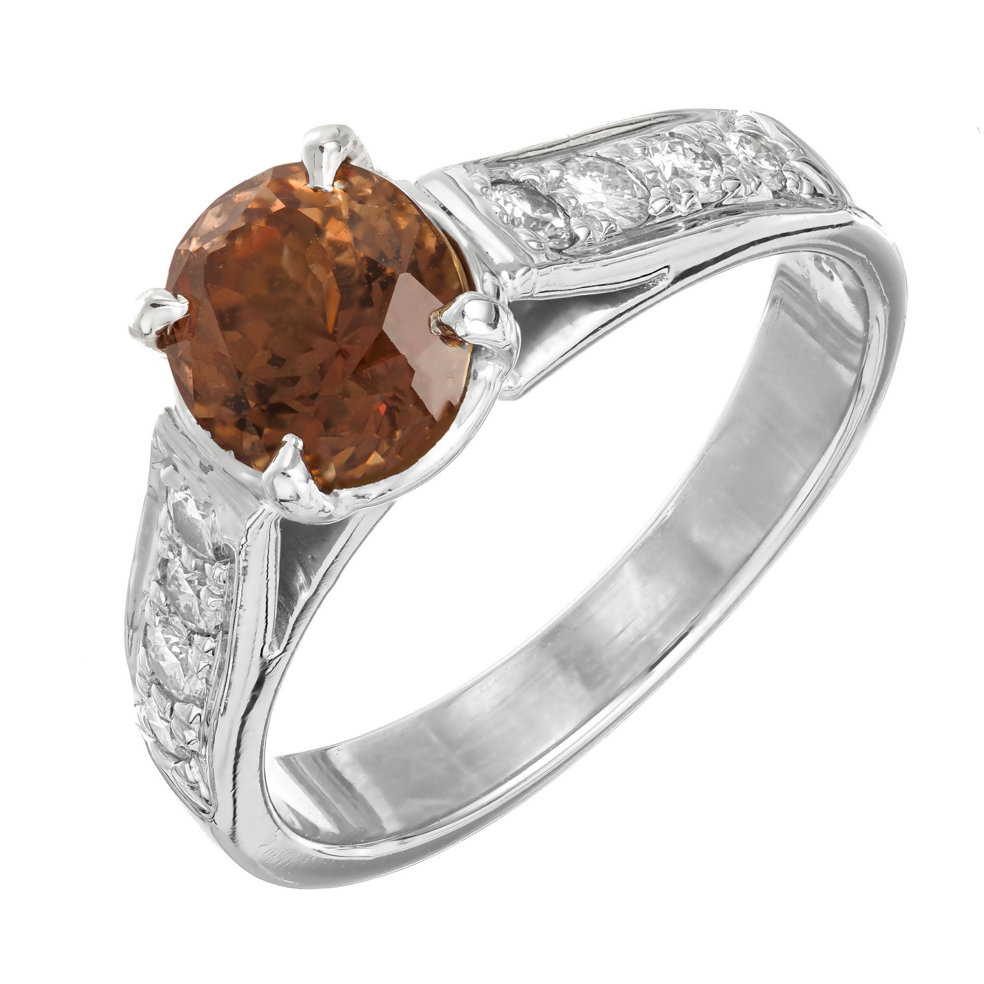 GIA 1.60 Carat Natural Brown Sapphire Diamond Platinum Engagement Ring For Sale