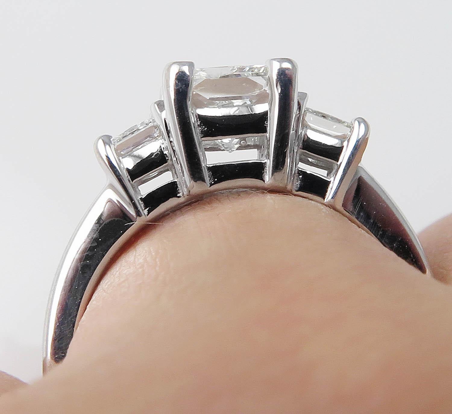 GIA 1.60 Carat Princess Diamond Three-Stone Engagement Wedding White Gold Ring 4