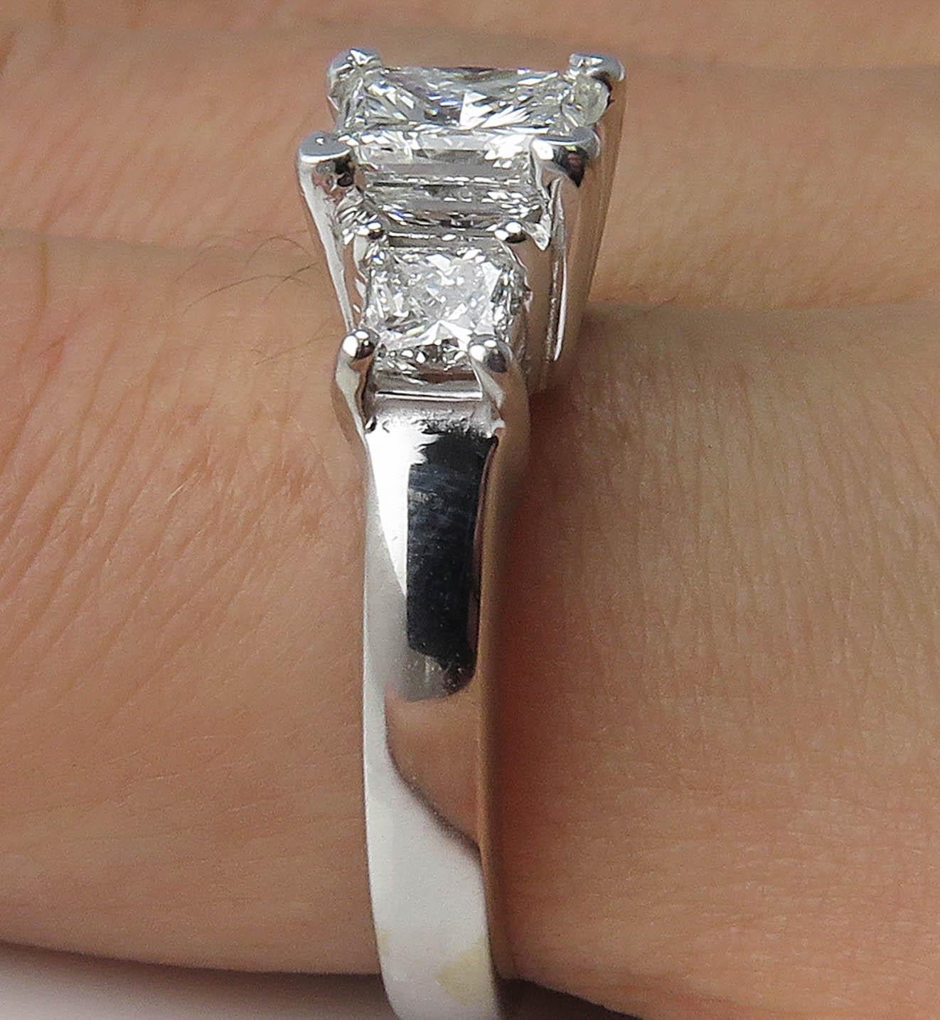 GIA 1.60 Carat Princess Diamond Three-Stone Engagement Wedding White Gold Ring 5