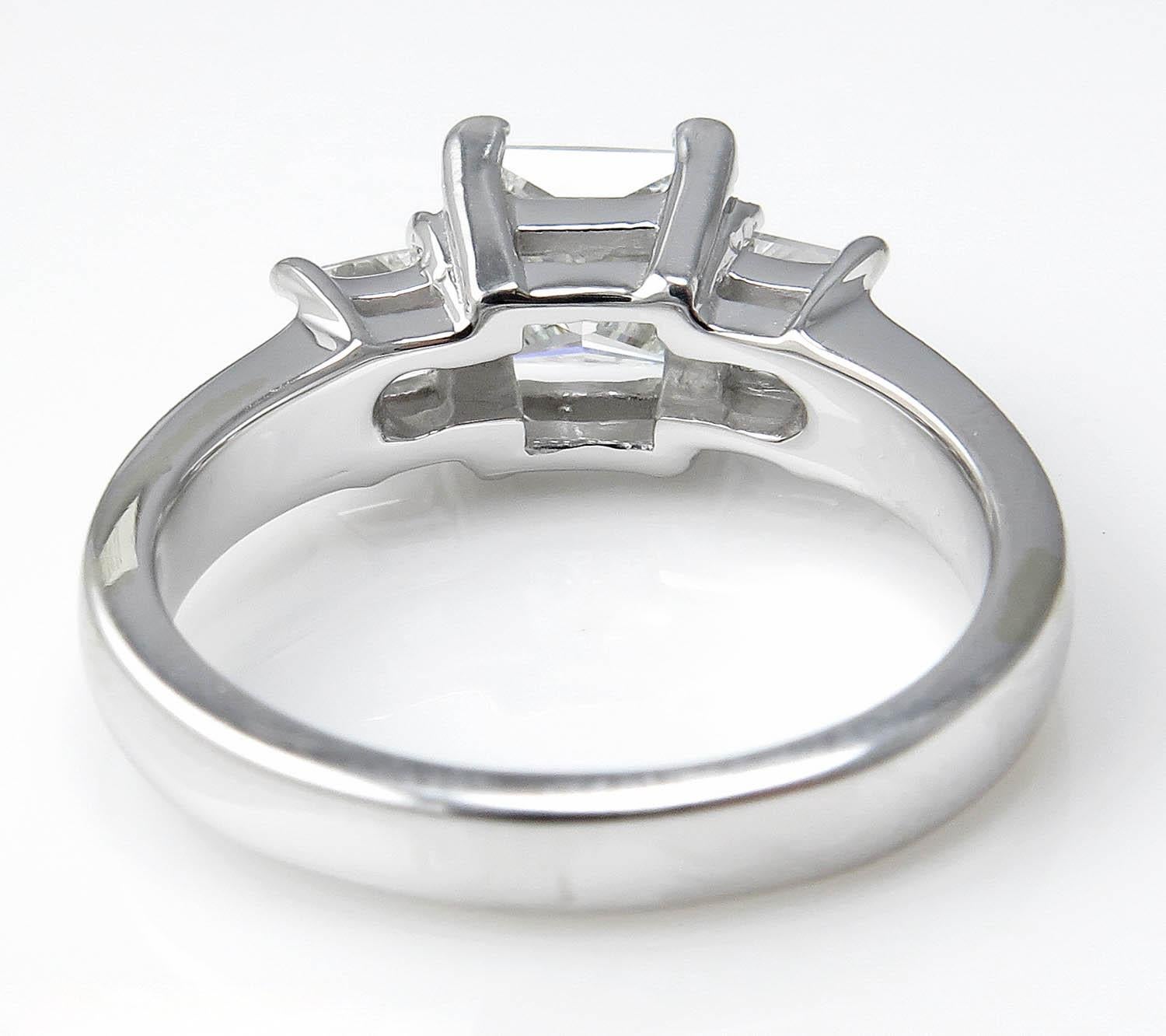 Princess Cut GIA 1.60 Carat Princess Diamond Three-Stone Engagement Wedding White Gold Ring