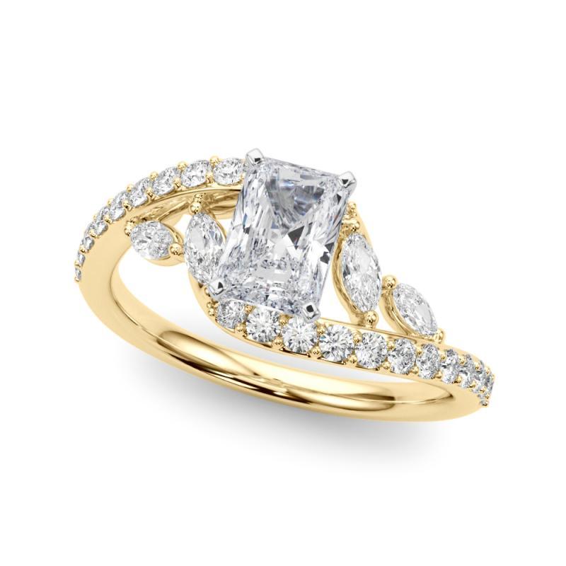 GIA 1,60 quilates Anillo de diamantes de oro amarillo de 18 quilates con forma de hoja curva radiante y enredadera Corte radiante en venta
