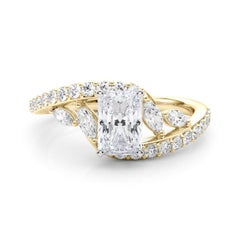 Bague en or jaune 18 carats GIA 1,60 carat Radiant Curved Bypass Leaf & Vine