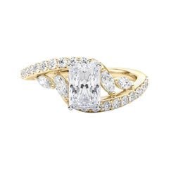 GIA 1,60 Karat Radiant geschwungener Bypass Blatt & Rebe 18K Gelbgold Diamantring