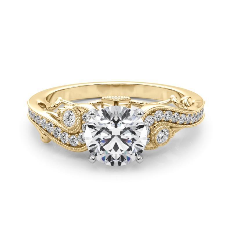 Round Cut GIA 1.60 Carat Round Three-Stone Curved Bypass 18K Yellow Gold Diamond Ring For Sale