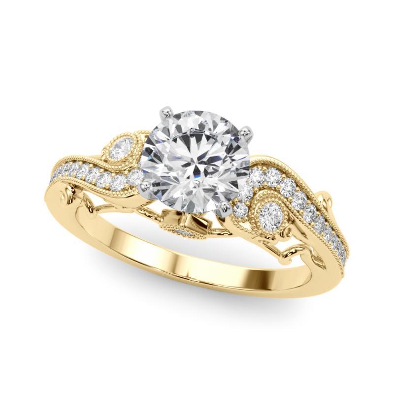 Women's GIA 1.60 Carat Round Three-Stone Curved Bypass 18K Yellow Gold Diamond Ring For Sale