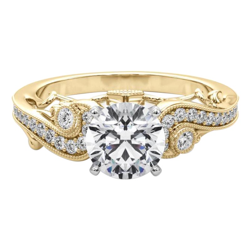 GIA 1,60 Carati Tondo a Tre Pietre Curvo Bypass Anello con Diamante in Oro Giallo 18K