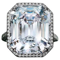GIA 16.01 Carat D Flawless Emerald Cut Diamond Halo Platinum Ring