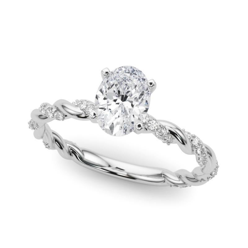 Taille ovale GIA 1.60ct Oval Micro Pave Twisted Braid (bracelet tressé)  Bague en diamant en vente