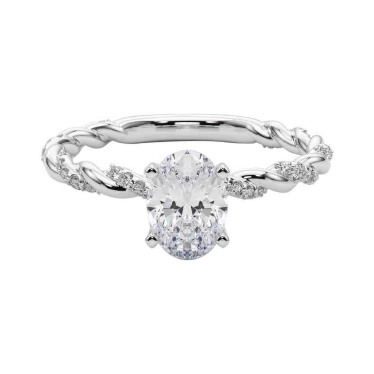 GIA 1.60ct Oval Micro Pave Twisted Braid (bracelet tressé)  Bague en diamant en vente