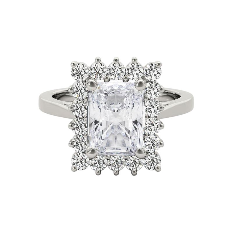 GIA 1,60ct Radiant Rectangular Halo Jahrestag 18K Weißgold Diamantring