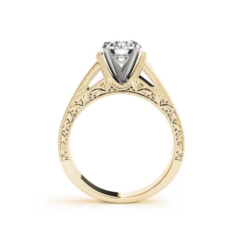 Taglio rotondo GIA 1,60ct Anello con diamante rotondo solitario inciso a foglia d'uva per cattedrale in vendita