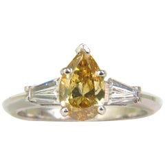 GIA 1.62 Carat Natural Fancy Yellow Diamond Ring Vivid and Clean