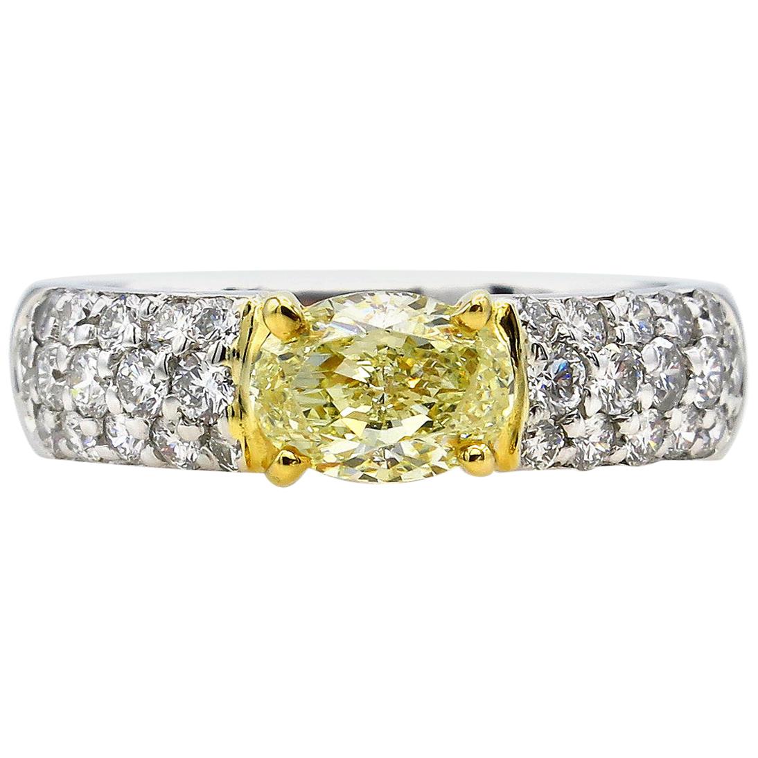 GIA 1.62 Carat Natural Fancy Yellow Oval Diamond Engagement Ring Pave Platinum