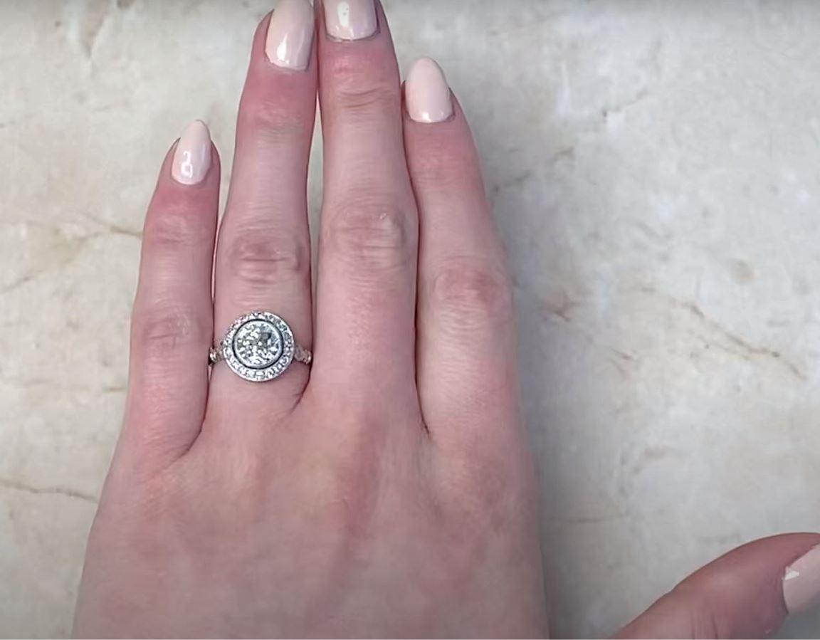 GIA 1.62 Carat Old Euro-Cut Diamond Engagement Ring, VS1 Clarity, Diamond Halo For Sale 4