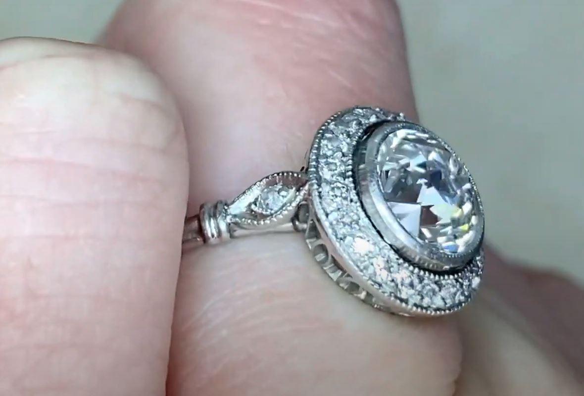 Women's GIA 1.62 Carat Old Euro-Cut Diamond Engagement Ring, VS1 Clarity, Diamond Halo For Sale
