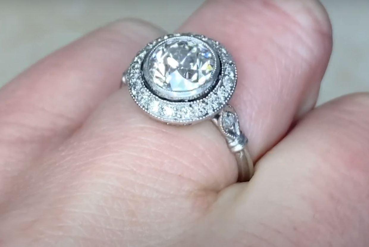 GIA 1.62 Carat Old Euro-Cut Diamond Engagement Ring, VS1 Clarity, Diamond Halo For Sale 1