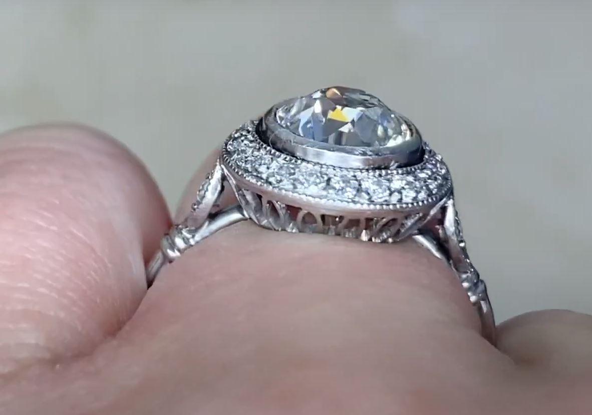 GIA 1.62 Carat Old Euro-Cut Diamond Engagement Ring, VS1 Clarity, Diamond Halo For Sale 2