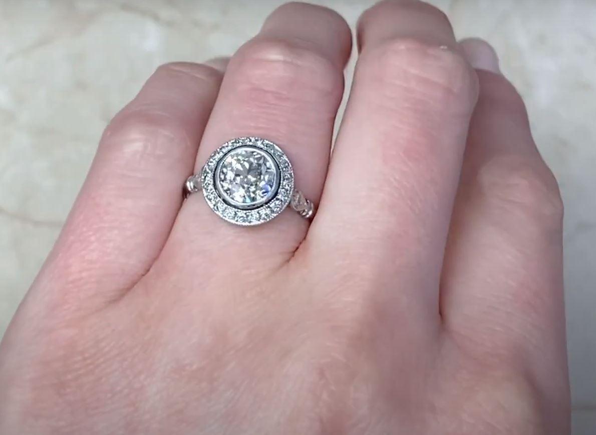 GIA 1.62 Carat Old Euro-Cut Diamond Engagement Ring, VS1 Clarity, Diamond Halo For Sale 3