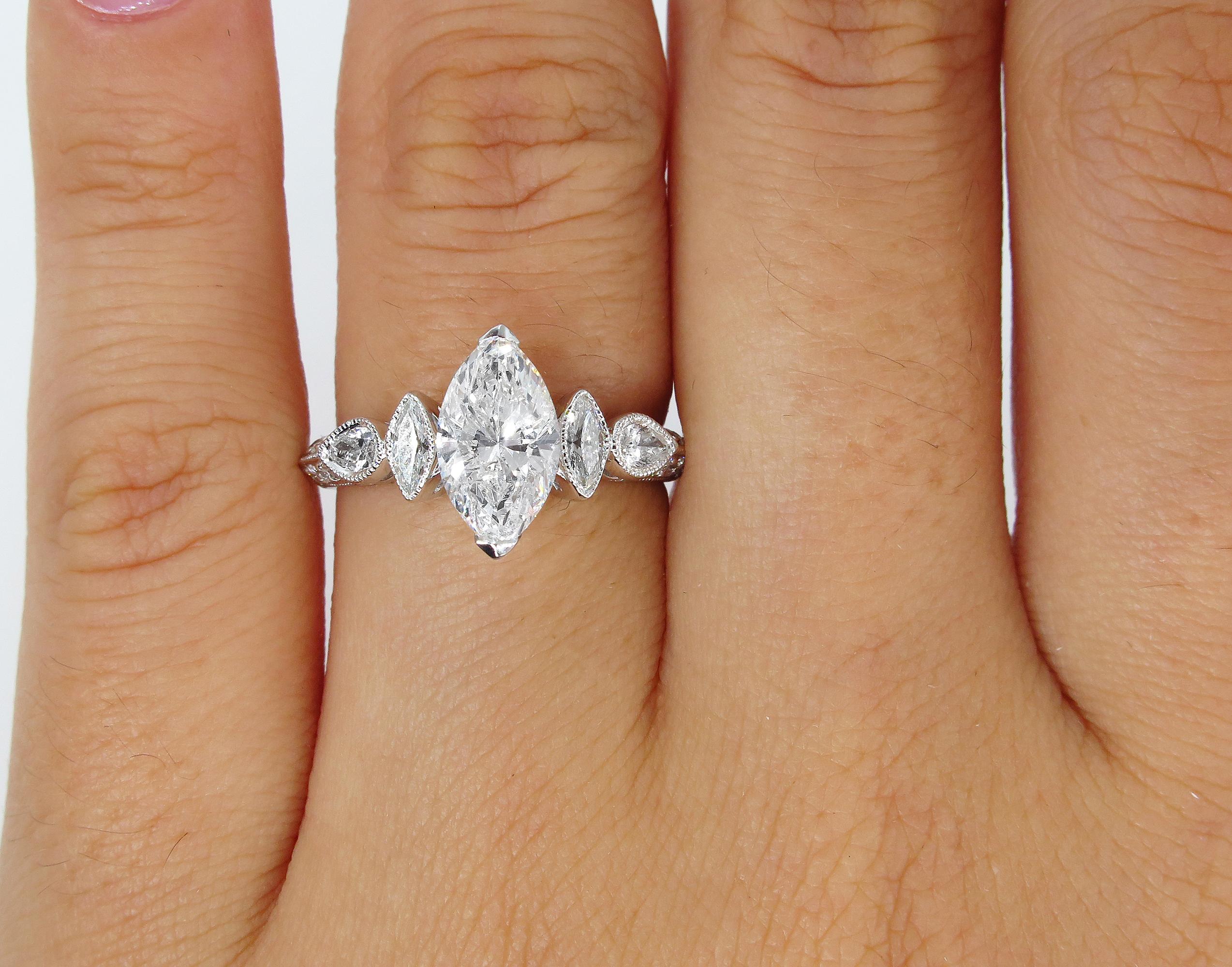 Marquise Cut GIA 1.62 Carat Marquise Diamond Engagement Wedding Anniversary Ring