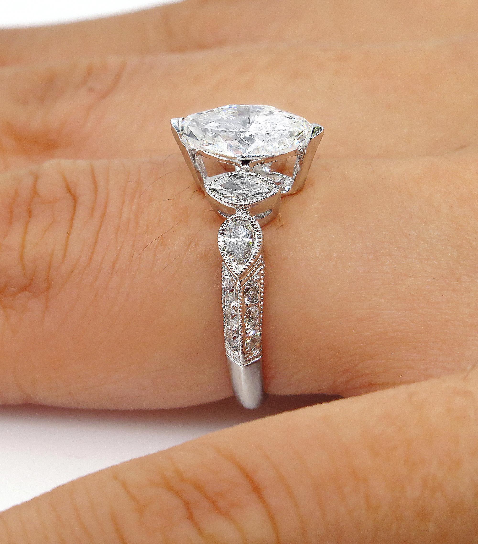 Women's GIA 1.62 Carat Marquise Diamond Engagement Wedding Anniversary Ring