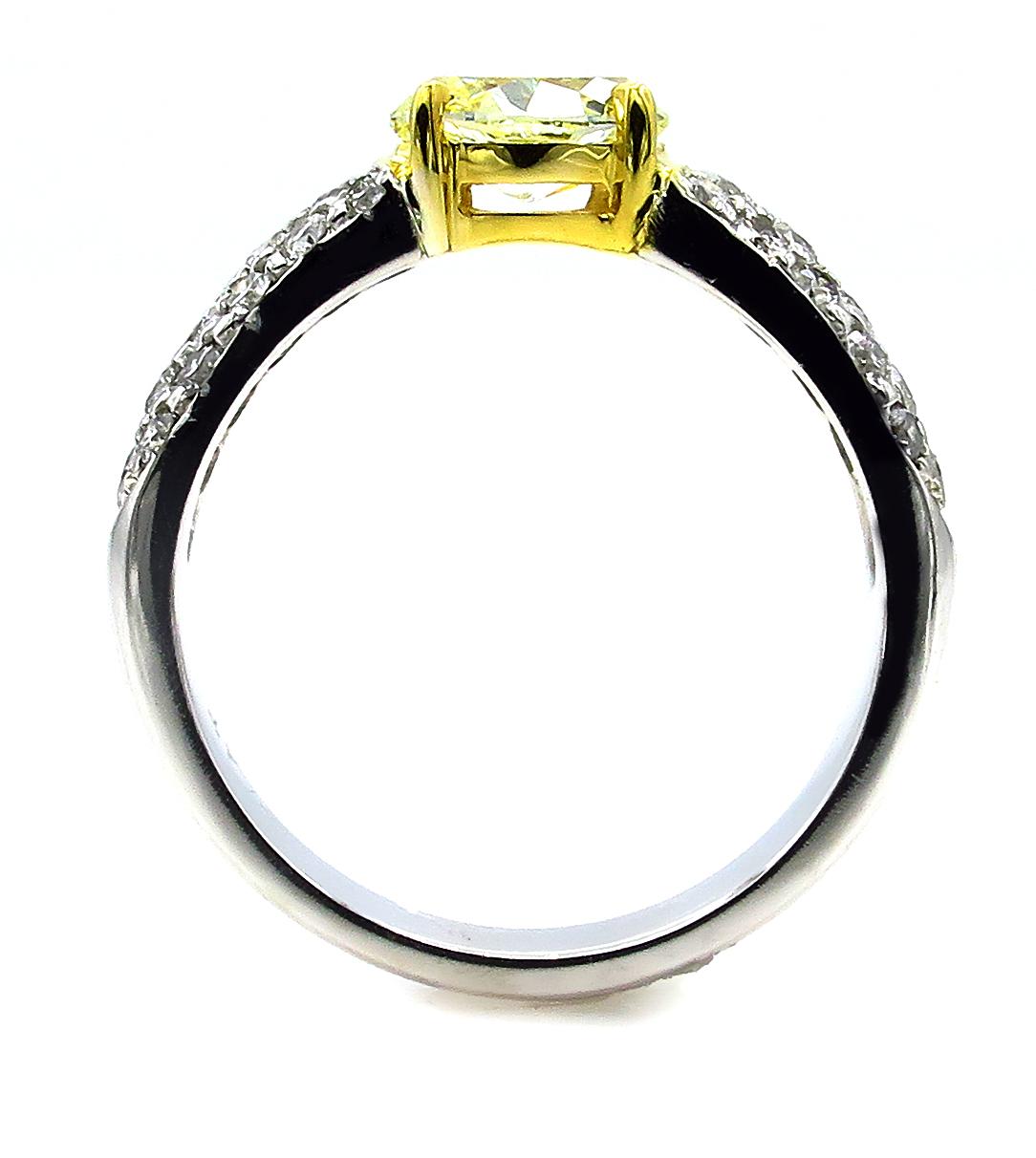 Women's GIA 1.62 Carat Natural Fancy Yellow Oval Diamond Engagement Ring Pave Platinum
