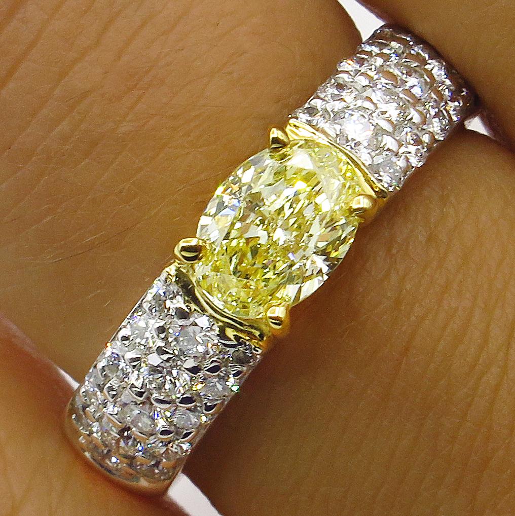 GIA 1.62 Carat Natural Fancy Yellow Oval Diamond Engagement Ring Pave Platinum 3