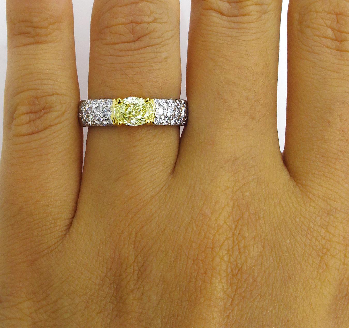 GIA 1.62 Carat Natural Fancy Yellow Oval Diamond Engagement Ring Pave Platinum 4