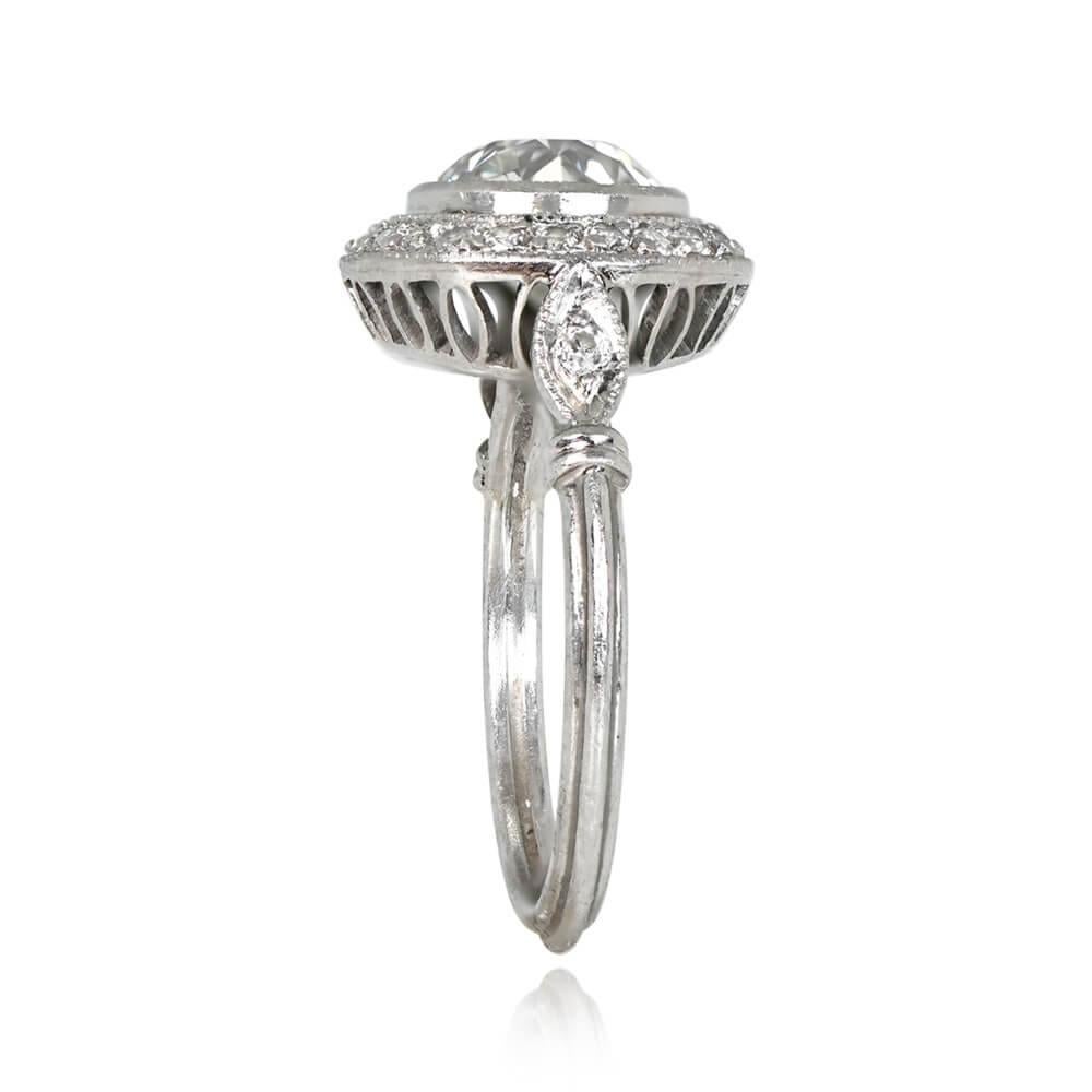 Art Deco GIA 1.62 Carat Old Euro-Cut Diamond Engagement Ring, VS1 Clarity, Diamond Halo For Sale