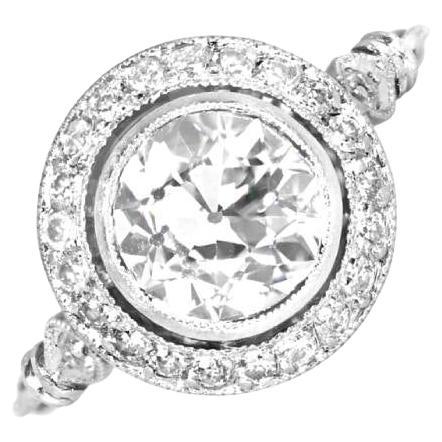 GIA 1.62 Carat Old Euro-Cut Diamond Engagement Ring, VS1 Clarity, Diamond Halo