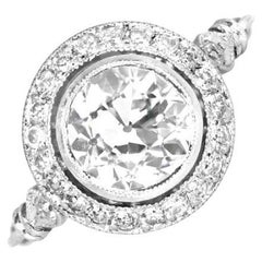 GIA 1,62 Karat Diamant-Verlobungsring mit altem Euroschliff, VS1 Reinheit, Diamant-Halo