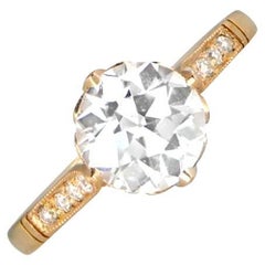 GIA 1.63 Carat Old Euro-Cut Diamond Engagement Ring, F Color, Yellow Gold