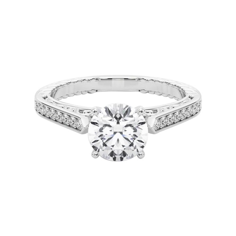GIA 1.63ct Anillo de diamantes redondo filigrana vintage catedral de oro blanco