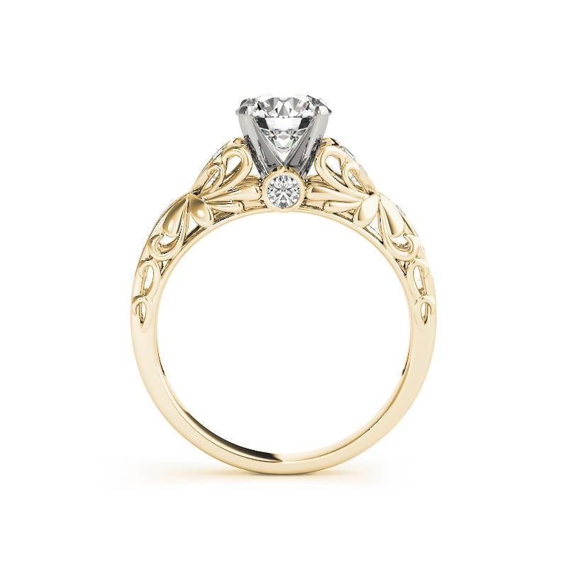 Taille ronde GIA 1.63ct Round Solitaire & Side Stone Filigree Flower Diamond Ring en vente